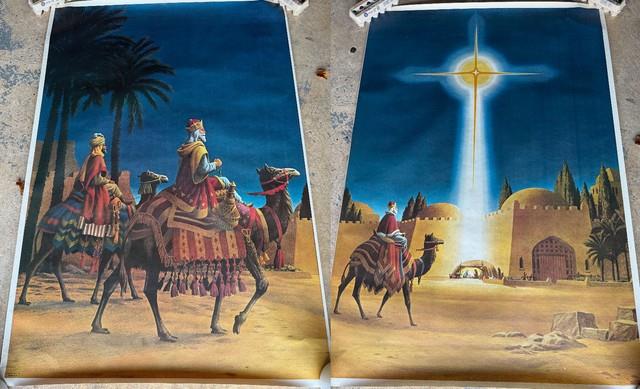Vintage Two Piece Phillip Sales Wise Men Nativity Xmas Posters 52 X 77 Each