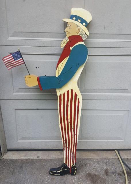 Vintage Uncle Sam Flag Holder Wooden Hand Painted Outdoor 4th Of July