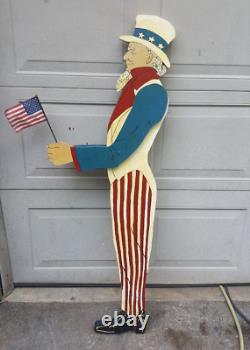 Vintage Uncle Sam Flag Holder Wooden Hand Painted Outdoor 4th of July