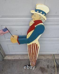 Vintage Uncle Sam Flag Holder Wooden Hand Painted Outdoor 4th of July