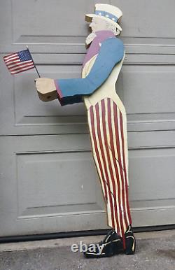 Vintage Uncle Sam Flag Holder Wooden Hand Painted Outdoor 4th of July