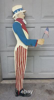 Vintage Uncle Sam Flag Holder Wooden Hand Painted Outdoor 4th of July