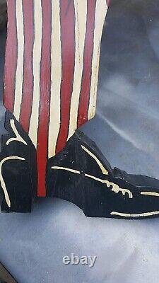 Vintage Uncle Sam Flag Holder Wooden Hand Painted Outdoor 4th of July