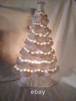 Vintage Unique Rare 16 Pink Floral And Bows Ceramic Light Up Christmas Tree