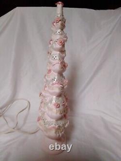 Vintage Unique Rare 16 Pink Floral And Bows Ceramic Light Up Christmas Tree