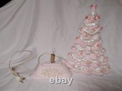 Vintage Unique Rare 16 Pink Floral And Bows Ceramic Light Up Christmas Tree