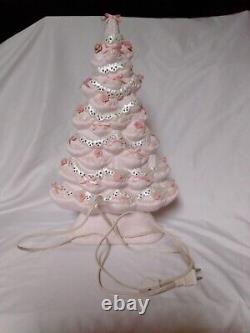 Vintage Unique Rare 16 Pink Floral And Bows Ceramic Light Up Christmas Tree