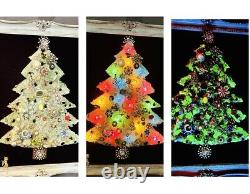 Vintage Uranium Glass Vintage Jewelry Christmas Tree Picture on Burgandy Velvet