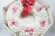 Vintage White Flocked Christmas Bottle Brush Wreath Red Bow With Red Glass Balls