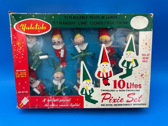 Vintage Yuletide Twinkling Pixie Elf Set Of 10 Lights Working In Box See Video
