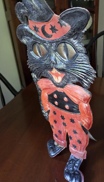 Vtg 1920's German Embossed Die Cut Halloween Cat Screaming Witheasel Pants/hat++