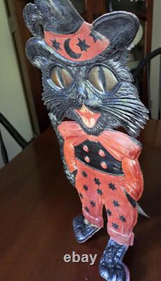 Vtg 1920's German Embossed Die Cut Halloween Cat Screaming withEasel Pants/Hat++