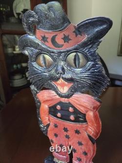 Vtg 1920's German Embossed Die Cut Halloween Cat Screaming withEasel Pants/Hat++