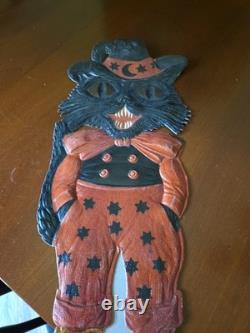 Vtg 1920's German Embossed Die Cut Halloween Cat Screaming withEasel Pants/Hat++