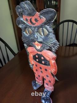 Vtg 1920's German Embossed Die Cut Halloween Cat Screaming withEasel Pants/Hat++