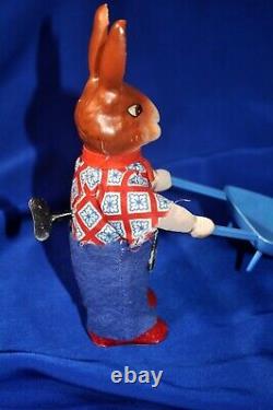 Vtg 1950's German Windup Composition Easter Bunny Candy Container 6.5 Works