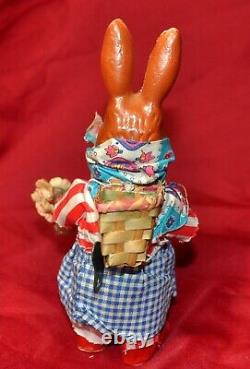 Vtg 1950's German Windup Composition Easter Bunny Candy Container 6.5 Works