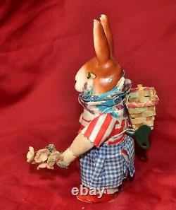 Vtg 1950's German Windup Composition Easter Bunny Candy Container 6.5 Works