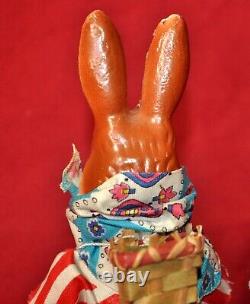 Vtg 1950's German Windup Composition Easter Bunny Candy Container 6.5 Works