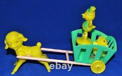 Vtg 1950's Rosen Rosbro Easter Candy Container Lamb Pulling Cart W Duck
