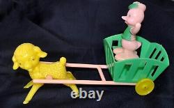 Vtg 1950's Rosen Rosbro Easter Candy Container Lamb Pulling Cart W Duck 7.5