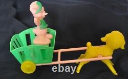 Vtg 1950's Rosen Rosbro Easter Candy Container Lamb Pulling Cart W Duck 7.5