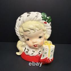 Vtg 1956 MCM Napco Christmas Girl Holding Round Gift Package Head Vase CX2348B