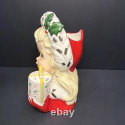Vtg 1956 MCM Napco Christmas Girl Holding Round Gift Package Head Vase CX2348B