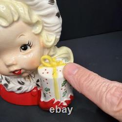 Vtg 1956 MCM Napco Christmas Girl Holding Round Gift Package Head Vase CX2348B