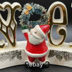 Vtg. 1959 Holt Howard Noel Santa Hanging Wreath Ceramic Christmas Candle Holder