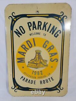 Vtg 1982 MARDI GRAS Parade Route No Parking Metal Sign Jefferson Parish 18x12