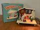 Vtg 50's Christmas Electric Twinkle Lite Putz House With Bisque Santa + Box
