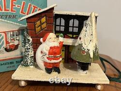 Vtg 50's Christmas Electric Twinkle Lite Putz House with Bisque Santa + BOX