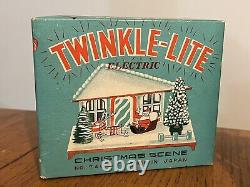 Vtg 50's Christmas Electric Twinkle Lite Putz House with Bisque Santa + BOX