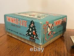 Vtg 50's Christmas Electric Twinkle Lite Putz House with Bisque Santa + BOX