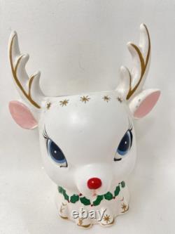 Vtg 60s Napco Christmas Rudolph Reindeer Head Vase Planter White QX-5477 Vtg 60s Napco Christmas Rudolph Reindeer Head Vase Planter White QX-5477