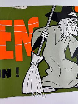 Vtg 70s 80s Halloween store display sign WITCH lrg 62 banner