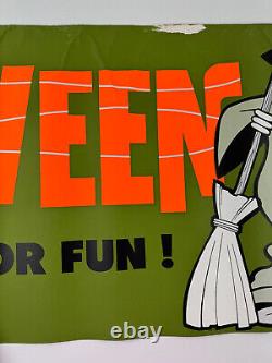 Vtg 70s 80s Halloween store display sign WITCH lrg 62 banner