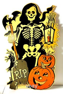 Vtg 90s Halloween 28 plastic sign grim reaper Skeleton skull death