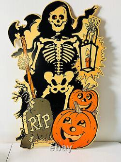 Vtg 90s Halloween 28 plastic sign grim reaper Skeleton skull death