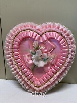 Vtg ANTONS CLASSIC CHOCOLATES Pink Ribbon & Lace VALENTINE'S DAY HEART Candy BOX