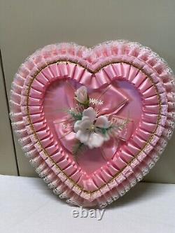 Vtg ANTONS CLASSIC CHOCOLATES Pink Ribbon & Lace VALENTINE'S DAY HEART Candy BOX