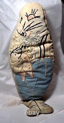 Vtg Antique 1920 Primitive Scary Stuffed Easter Bunny Pillow Toy Folk Art 15 In