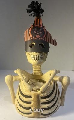 Vtg Bethany Lowe Halloween Skeleton Candy Container Paper Mache Retired -Read