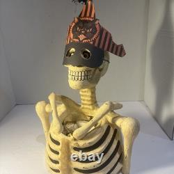 Vtg Bethany Lowe Halloween Skeleton Candy Container Paper Mache Retired -Read
