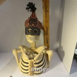 Vtg Bethany Lowe Halloween Skeleton Candy Container Paper Mache Retired -Read