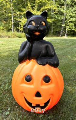 Vtg Black Cat on a Pumpkin Halloween Blow Mold Empire Carolina Enterprises 34 Vtg Black Cat on a Pumpkin Halloween Blow Mold Empire Carolina Enterprises 34