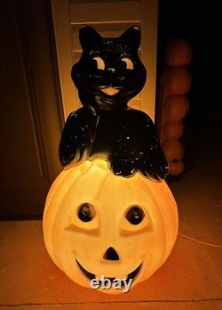 Vtg Black Cat on a Pumpkin Halloween Blow Mold Empire Carolina Enterprises 34 Vtg Black Cat on a Pumpkin Halloween Blow Mold Empire Carolina Enterprises 34
