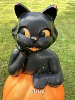 Vtg Black Cat on a Pumpkin Halloween Blow Mold Empire Carolina Enterprises 34 Vtg Black Cat on a Pumpkin Halloween Blow Mold Empire Carolina Enterprises 34