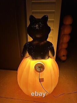 Vtg Black Cat on a Pumpkin Halloween Blow Mold Empire Carolina Enterprises 34 Vtg Black Cat on a Pumpkin Halloween Blow Mold Empire Carolina Enterprises 34